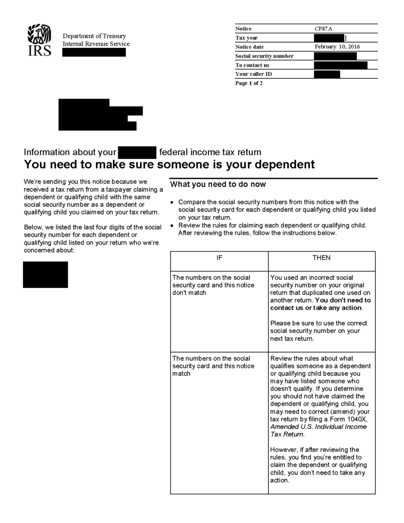 IRS Notice CP87A Verify a Claimed Dependent H&R Block