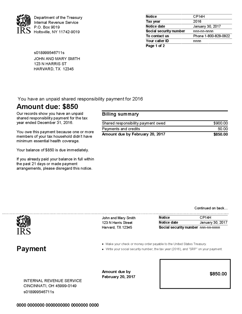 IRS Notice CP14H Shared Responsibility Payment Due H R Block IRS Notice CP14H Shared Responsibility Payment Due H R Block