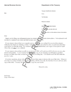 IRS Letter 2769, Delinquent Return Accepted as Filed - Penalty